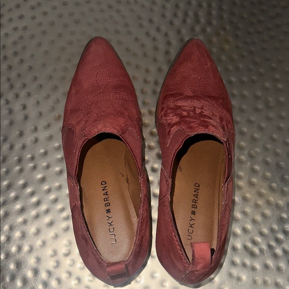 Lucky Brand Joelle Western Ankle Boots Booties Womens Size 8 Burgundy Leather - Picture 4 of 6